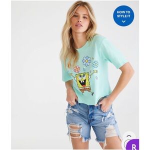 Aeropostale SpongeBob Flowers Graphic Tee NWT